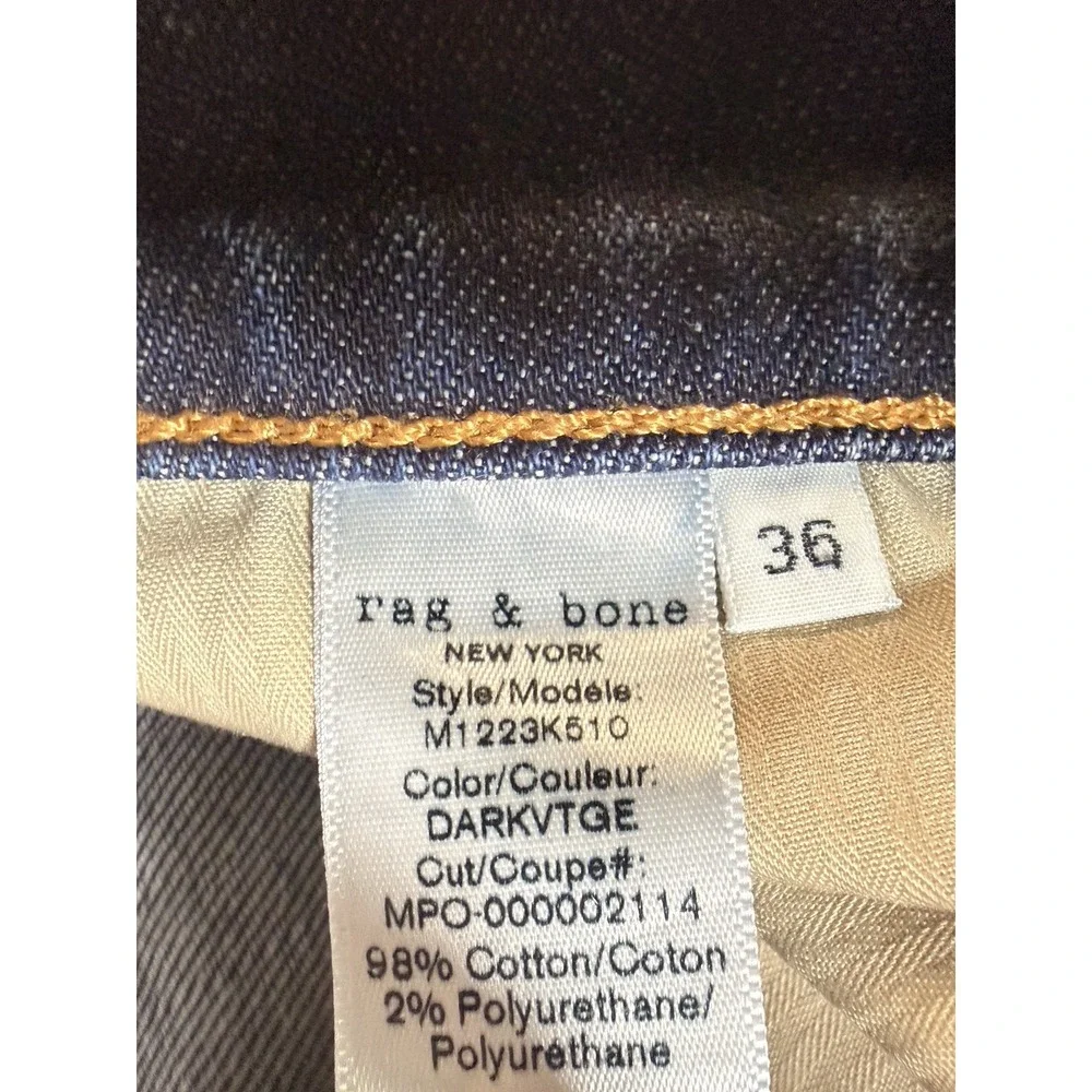 Rag & Bone Jeans Mens 36 Fit 2 Slim Leg Standard Issue Dark Vintage Denim